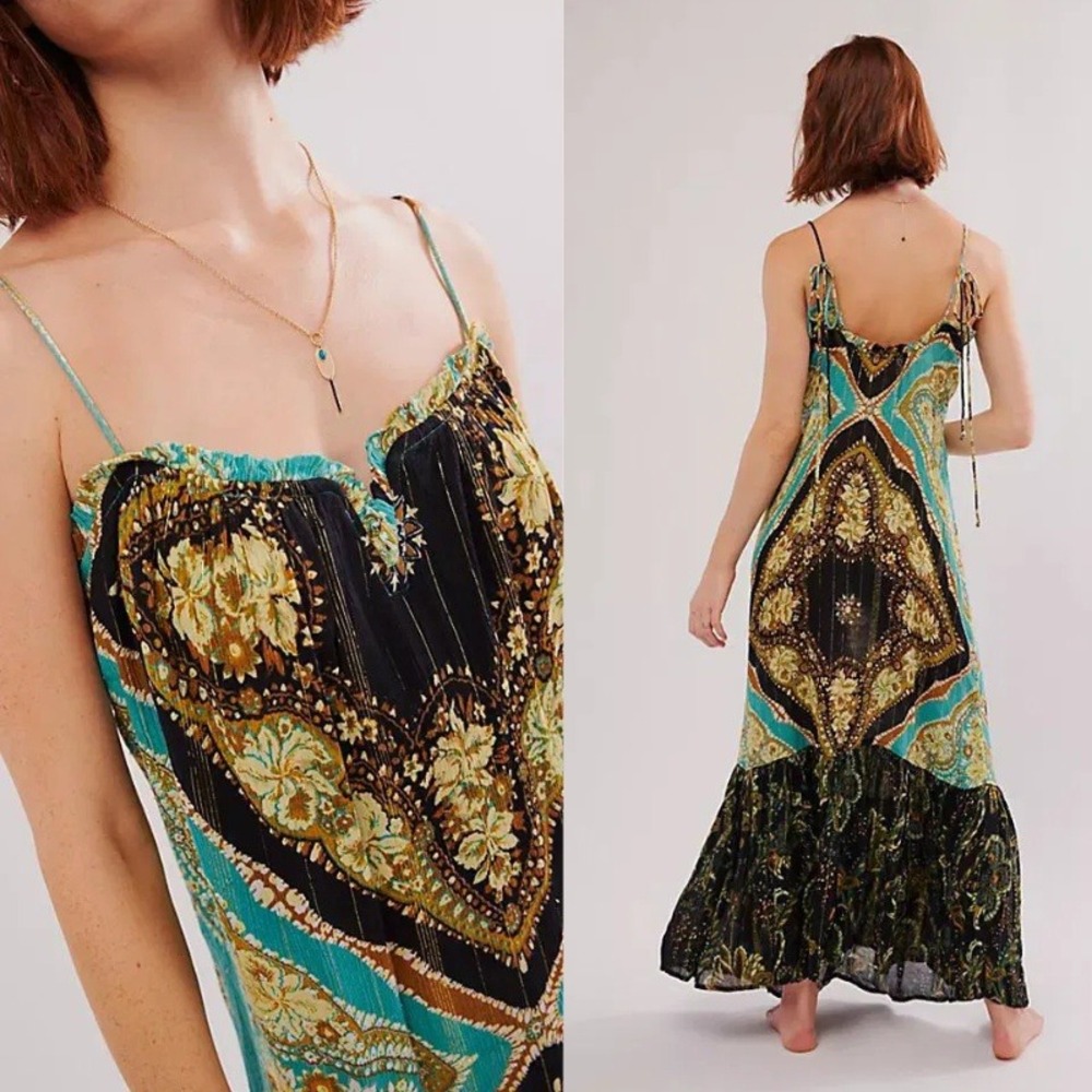 Free People Intimately Latigo Bay Combo Paisley Metallic Maxi Dress Small NEW - Picture 2 of 11